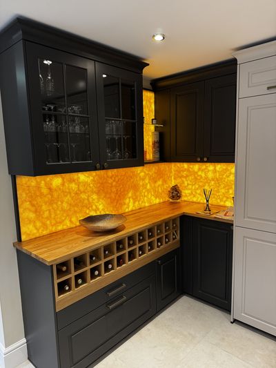 Illuminated onyx splash back in Prestbury