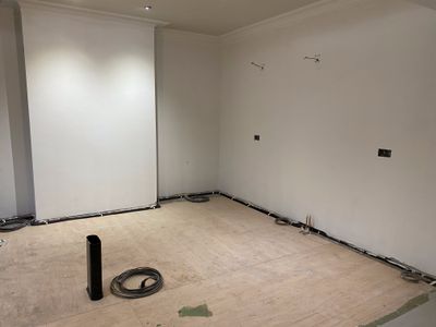 Kitchen first fix wiring ready for fitting, showing neat cable management